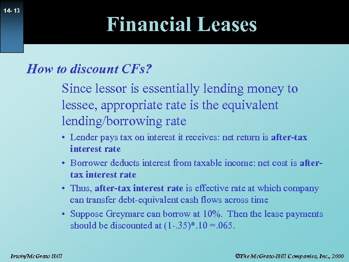 14 - 13 Financial Leases How to discount CFs? Since lessor is essentially lending