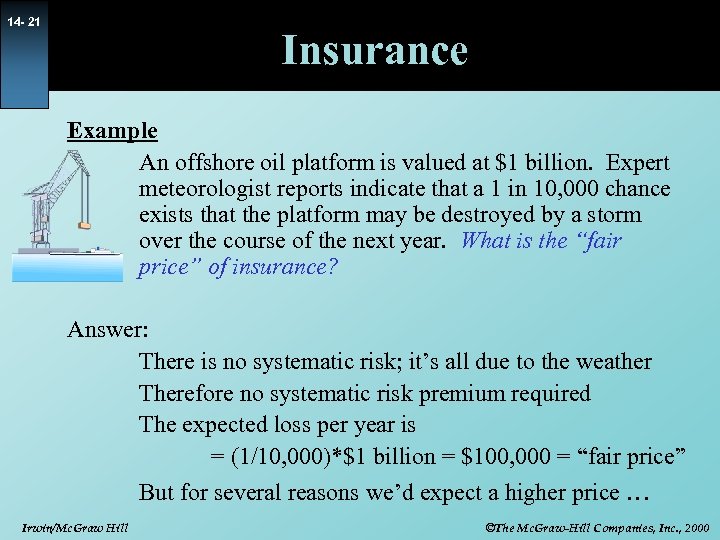 14 - 21 Insurance Example An offshore oil platform is valued at $1 billion.