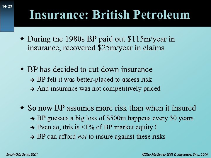 14 - 23 Insurance: British Petroleum w During the 1980 s BP paid out