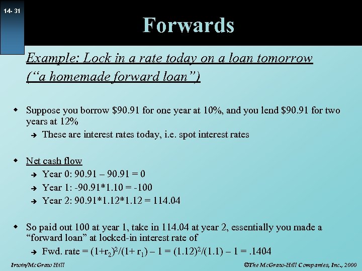 14 - 31 Forwards Example: Lock in a rate today on a loan tomorrow