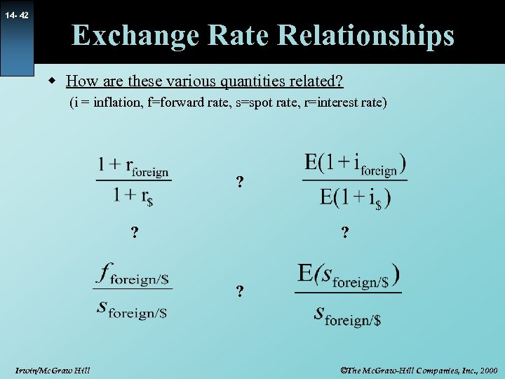 14 - 42 Exchange Rate Relationships w How are these various quantities related? (i