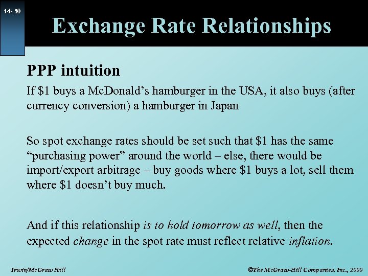 14 - 50 Exchange Rate Relationships PPP intuition If $1 buys a Mc. Donald’s