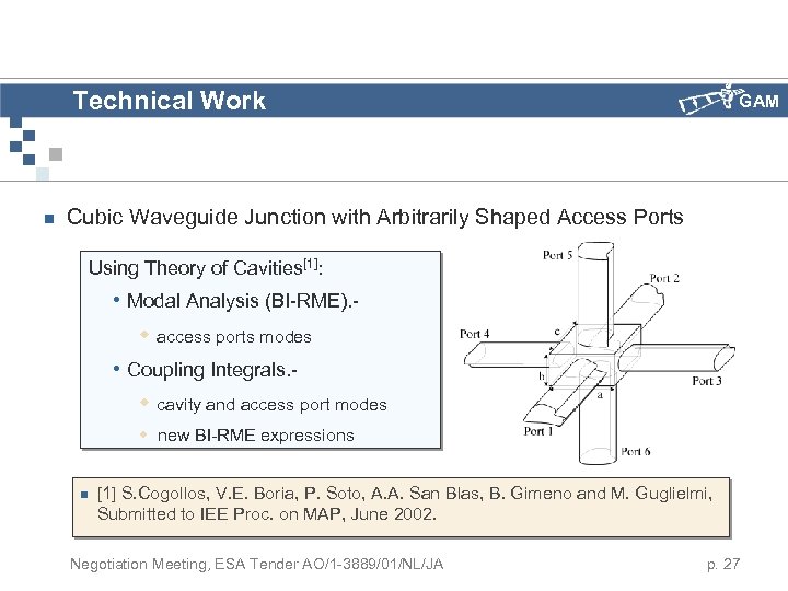 Technical Work n GAM Cubic Waveguide Junction with Arbitrarily Shaped Access Ports Using Theory