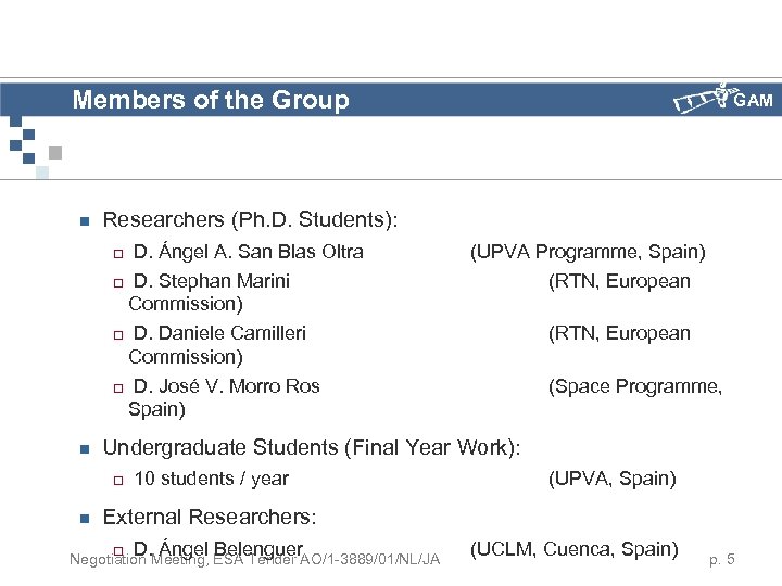 Members of the Group n GAM Researchers (Ph. D. Students): ¨ ¨ D. Ángel