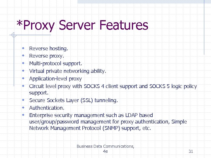 *Proxy Server Features w w w Reverse hosting. Reverse proxy. Multi-protocol support. Virtual private