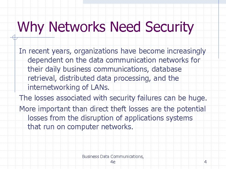 Why Networks Need Security In recent years, organizations have become increasingly dependent on the