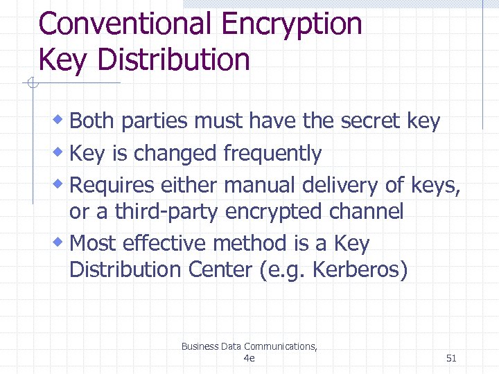 Conventional Encryption Key Distribution w Both parties must have the secret key w Key