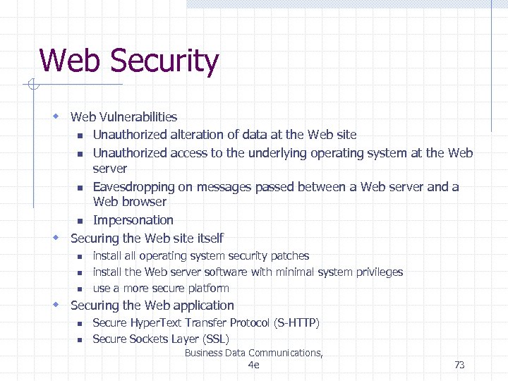 Web Security w Web Vulnerabilities Unauthorized alteration of data at the Web site n