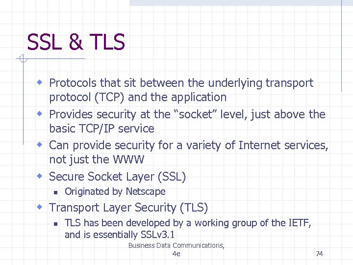 SSL & TLS w Protocols that sit between the underlying transport protocol (TCP) and