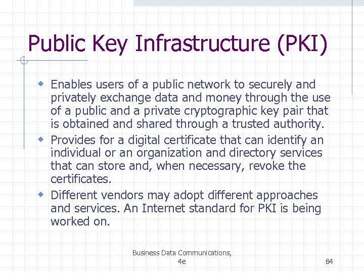 Public Key Infrastructure (PKI) w Enables users of a public network to securely and