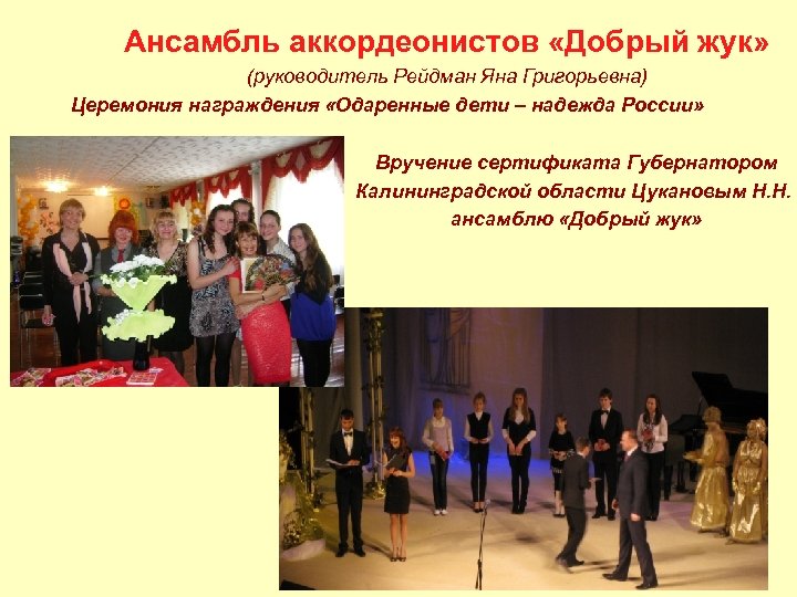 Ансамбль аккордеонистов «Добрый жук» (руководитель Рейдман Яна Григорьевна) Церемония награждения «Одаренные дети – надежда