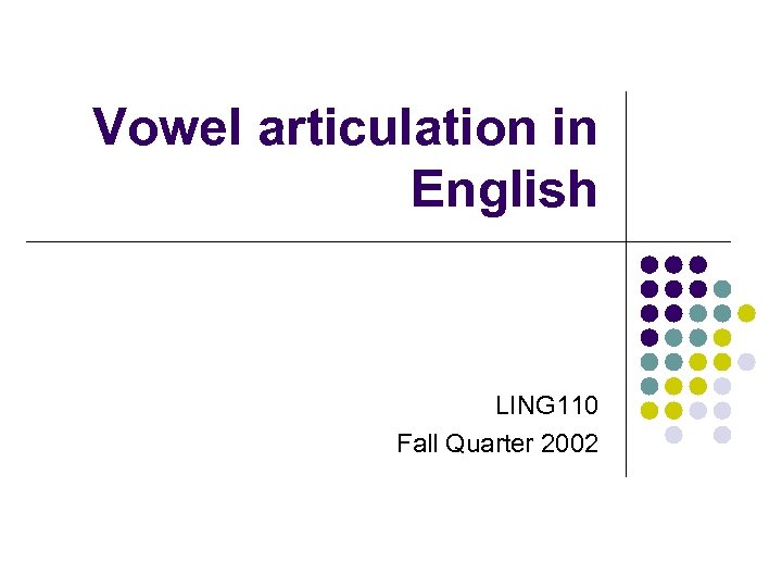 Vowel articulation in English LING 110 Fall Quarter 2002 