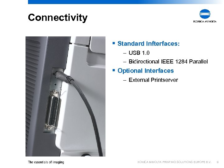 Connectivity § Standard Infterfaces: – USB 1. 0 – Bidirectional IEEE 1284 Parallel §