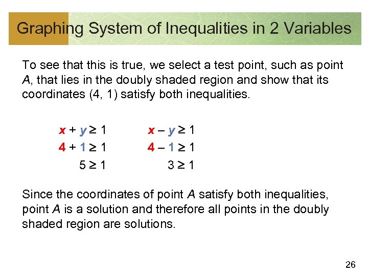 Graphing System of Inequalities in 2 Variables To see that this is true, we