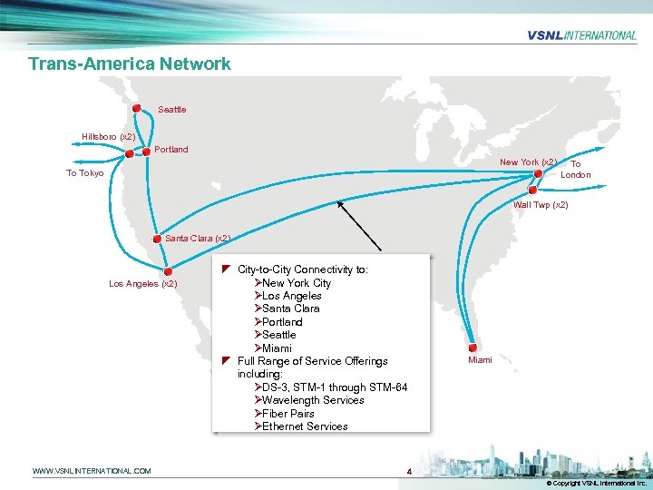Trans-America Network Seattle Hillsboro (x 2) Portland New York (x 2) To Tokyo To