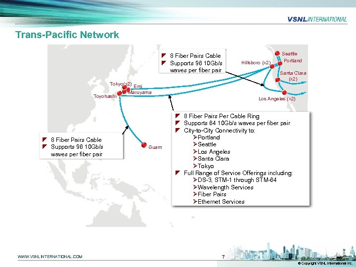 Trans-Pacific Network z 8 Fiber Pairs Cable z Supports 96 10 Gb/s waves per
