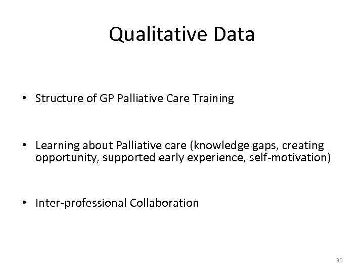 Qualitative Data • Structure of GP Palliative Care Training • Learning about Palliative care