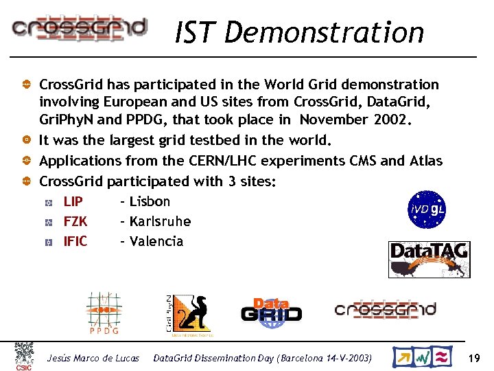 IST Demonstration Cross. Grid has participated in the World Grid demonstration involving European and