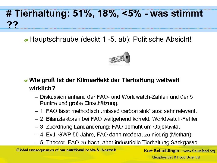 # Tierhaltung: 51%, 18%, <5% - was stimmt ? ? Hauptschraube (deckt 1. -5.
