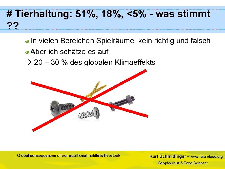 # Tierhaltung: 51%, 18%, <5% - was stimmt ? ? In vielen Bereichen Spielräume,