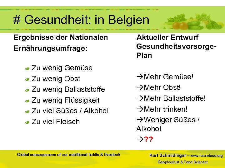  # Gesundheit: in Belgien Ergebnisse der Nationalen Ernährungsumfrage: Zu wenig Gemüse Zu wenig