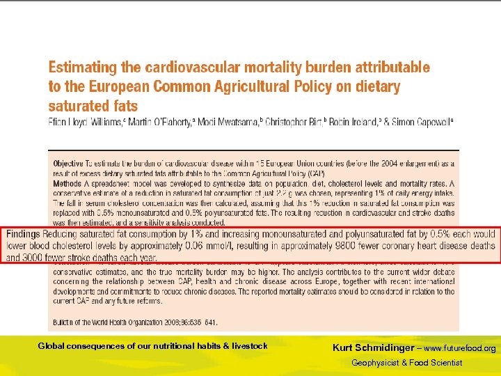Global consequences of our nutritional habits & livestock Kurt Schmidinger – www. futurefood. org