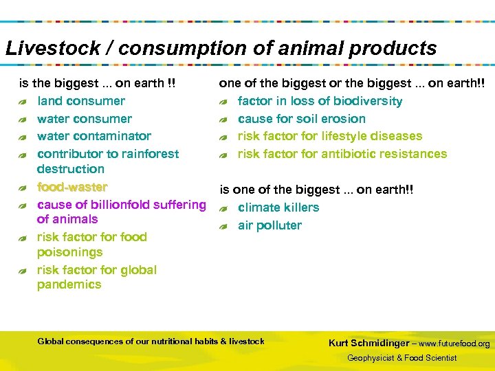 Livestock / consumption of animal products is the biggest. . . on earth !!