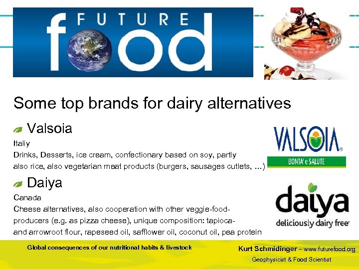 Some top brands for dairy alternatives Valsoia Italiy Drinks, Desserts, ice cream, confectionary based
