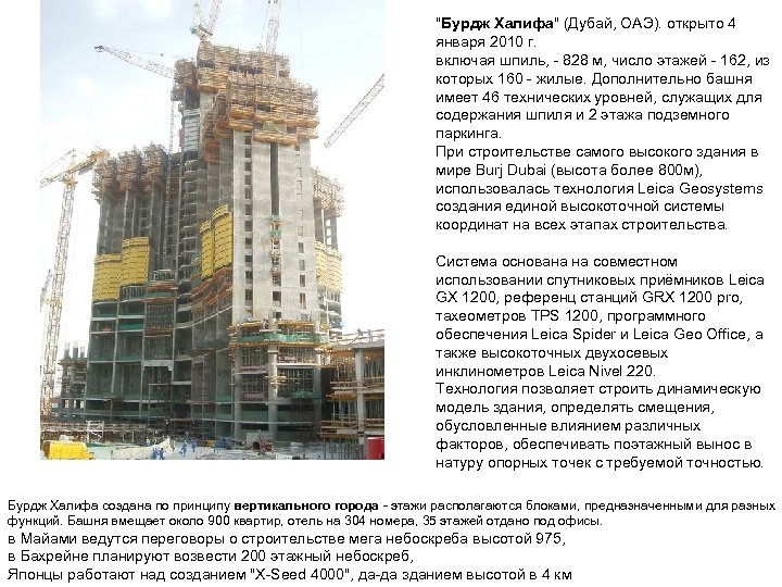 "Бурдж Халифа" (Дубай, ОАЭ). открыто 4 января 2010 г. включая шпиль, - 828 м,