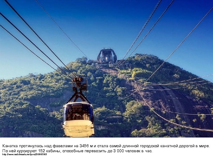 Канатка протянулась над фавелами на 3456 м и стала самой длинной городской канатной дорогой