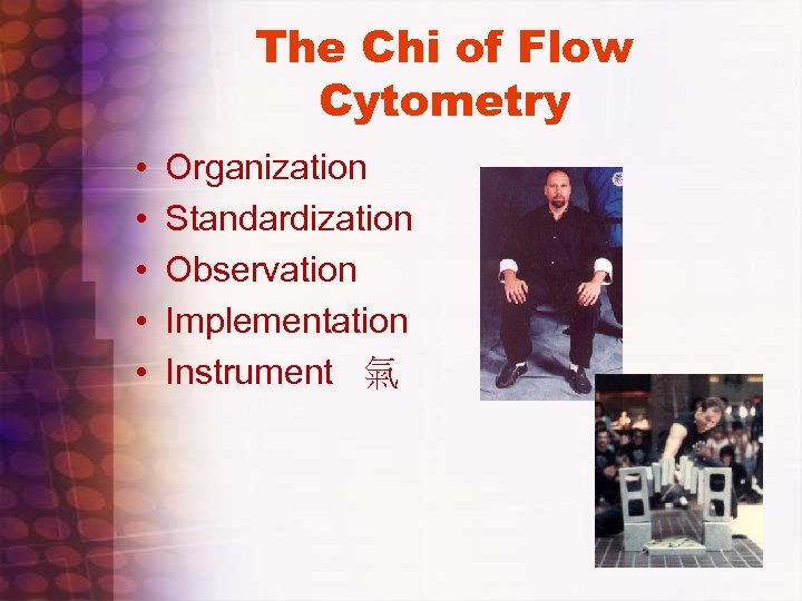 The Chi of Flow Cytometry • • • Organization Standardization Observation Implementation Instrument 氣