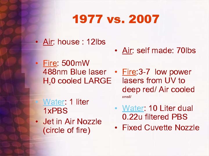 1977 vs. 2007 • Air: house : 12 lbs • Air: self made: 70