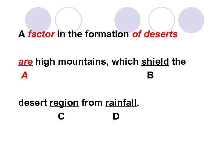 A factor in the formation of deserts are high mountains, which shield the A