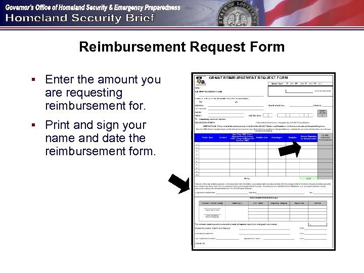 Reimbursement Request Form § Enter the amount you are requesting reimbursement for. § Print