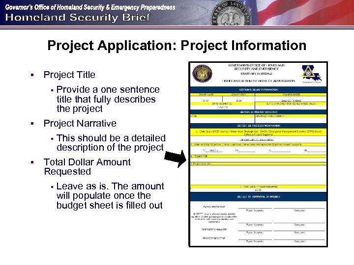 Project Application: Project Information § Project Title § Provide a one sentence title that