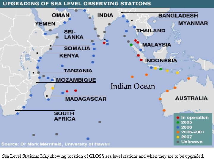 Indian Ocean Sea Level Stationa: Map showing location of GLOSS sea level stations and