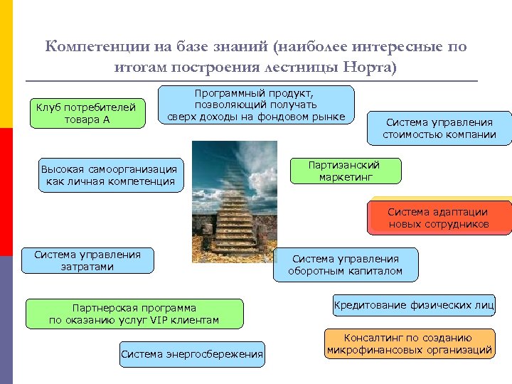 Компетенции на базе знаний (наиболее интересные по итогам построения лестницы Норта) Клуб потребителей товара