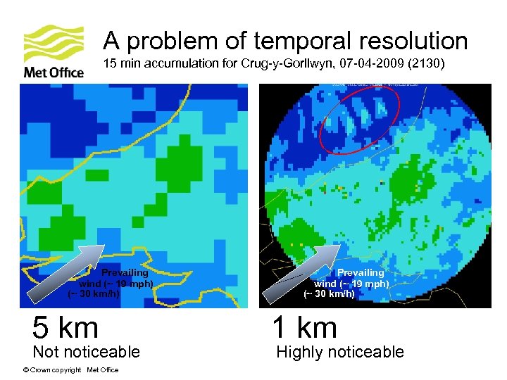 A problem of temporal resolution 15 min accumulation for Crug-y-Gorllwyn, 07 -04 -2009 (2130)