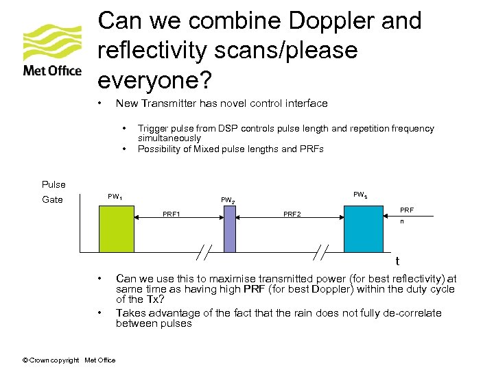 Can we combine Doppler and reflectivity scans/please everyone? • New Transmitter has novel control