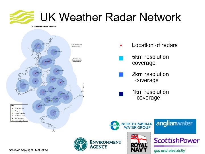 UK Weather Radar Network Location of radars 5 km resolution coverage 2 km resolution