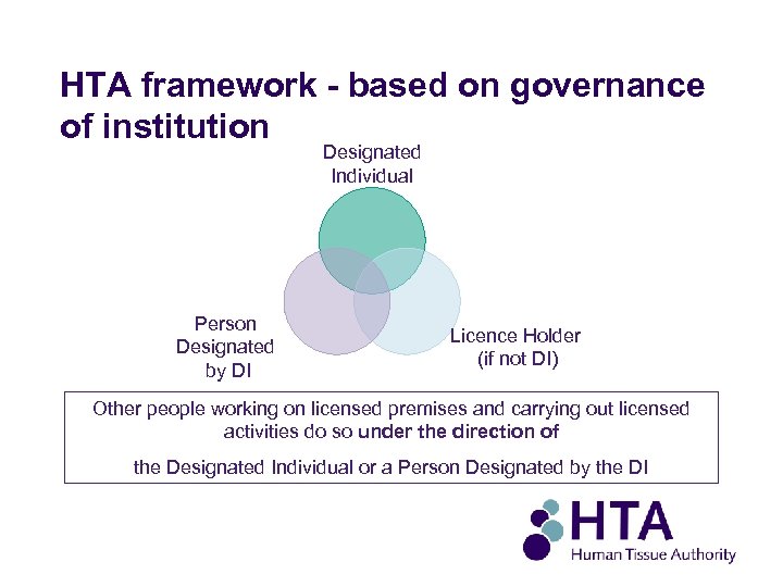 HTA framework - based on governance of institution Designated Individual Person Designated by DI