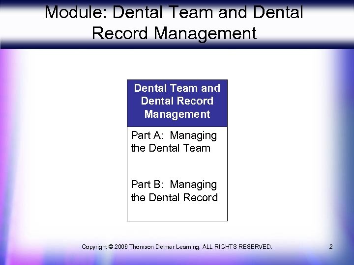 Module: Dental Team and Dental Record Management Part A: Managing the Dental Team Part