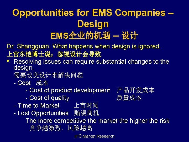 Opportunities for EMS Companies – Design EMS企业的机遇 – 设计 Dr. Shangguan: What happens when