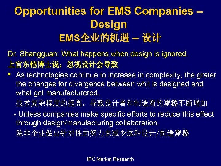 Opportunities for EMS Companies – Design EMS企业的机遇 – 设计 Dr. Shangguan: What happens when