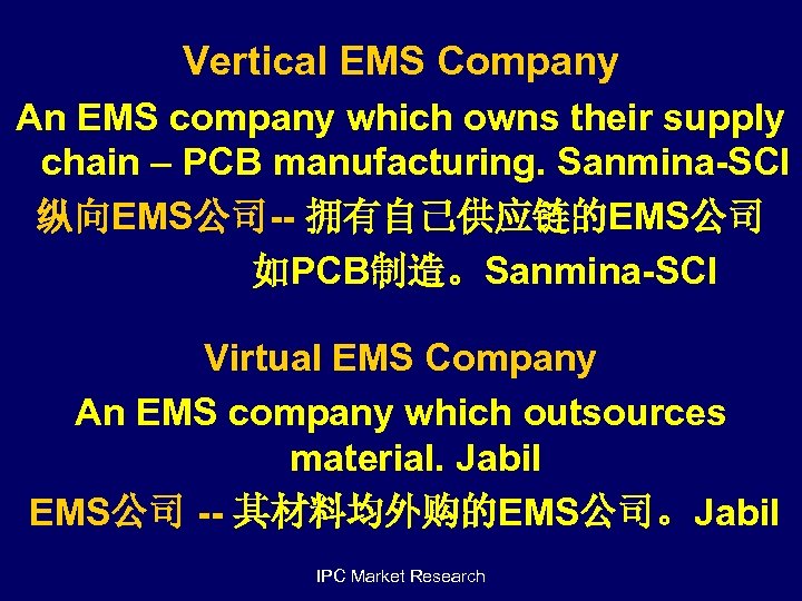 Vertical EMS Company An EMS company which owns their supply chain – PCB manufacturing.