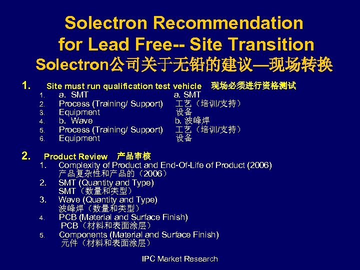Solectron Recommendation for Lead Free-- Site Transition Solectron公司关于无铅的建议—现场转换 1. Site must run qualification test