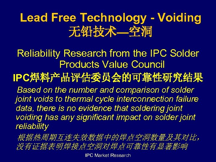 Lead Free Technology - Voiding 无铅技术—空洞 Reliability Research from the IPC Solder Products Value