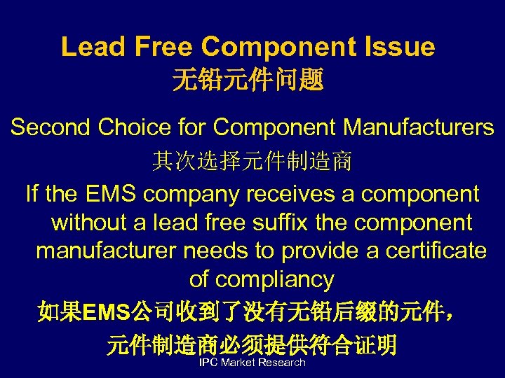 Lead Free Component Issue 无铅元件问题 Second Choice for Component Manufacturers 其次选择元件制造商 If the EMS