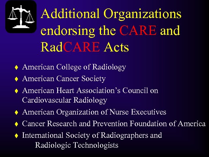 Additional Organizations endorsing the CARE and Rad. CARE Acts t t t American College