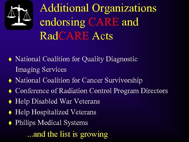 Additional Organizations endorsing CARE and Rad. CARE Acts t t t National Coalition for